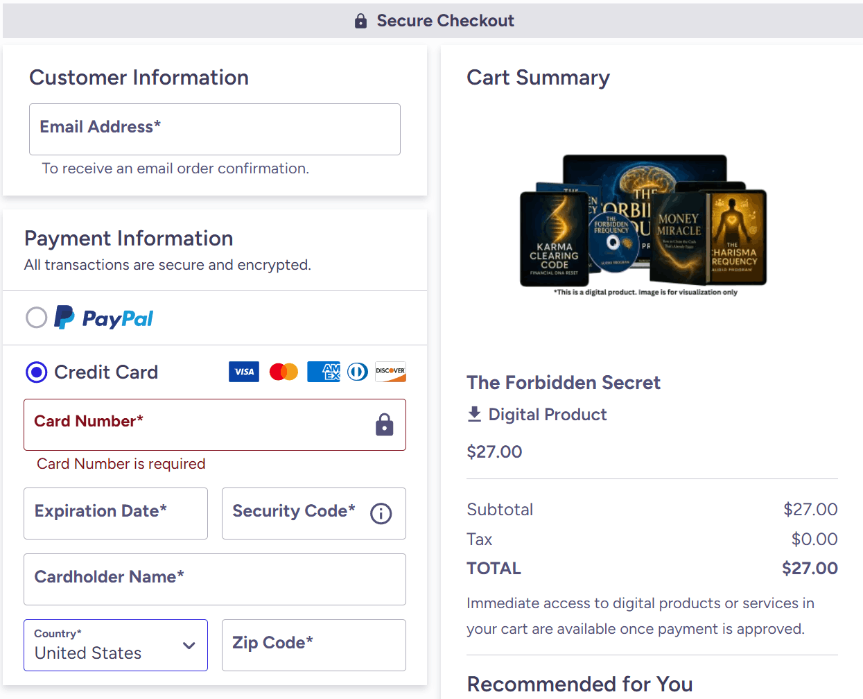 The Forbidden Secret Checkout Page